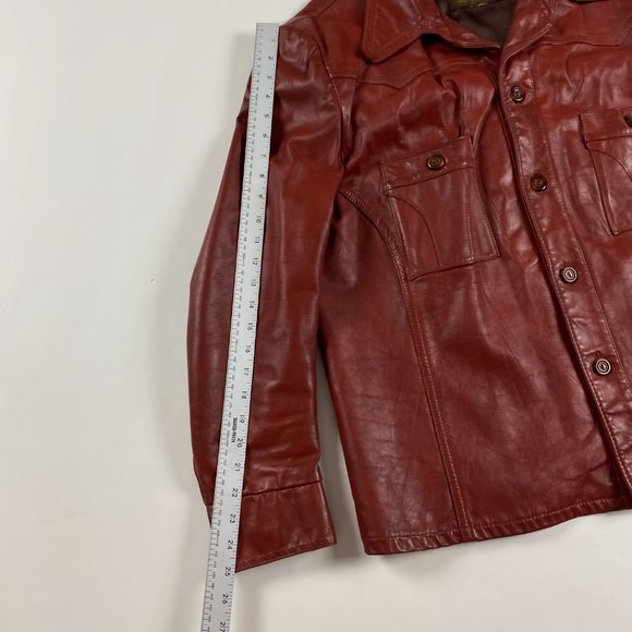 Men's Rust Leather Shirt Jacket - Picture 9 of 11